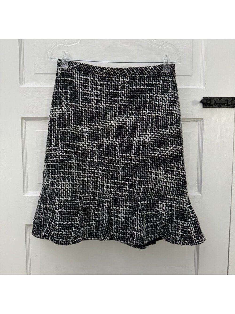 Jessica Petite S Black White Wool Blend Boucle Flounce Hem Skirt Lined